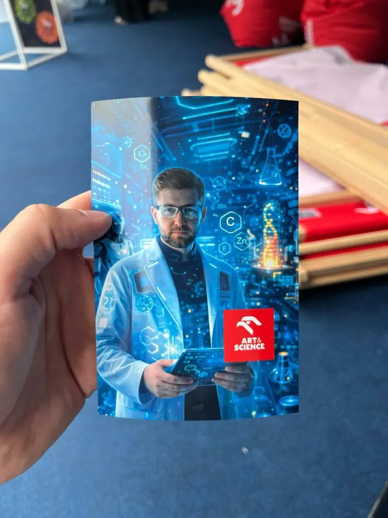 Wydruk z Fotobudki AI w stylu sci-fi naukowca dla marki Art & Science - wynajem na eventy firmowe.